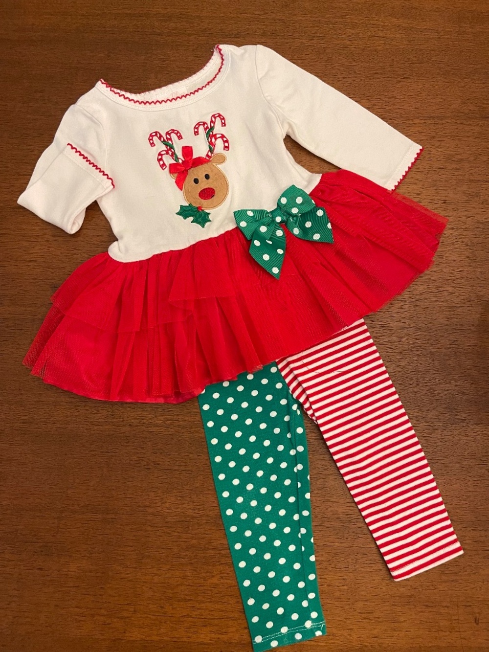 Bonnie Baby 2 Piece Girls Outfit Christmas Reindeer top and pants
